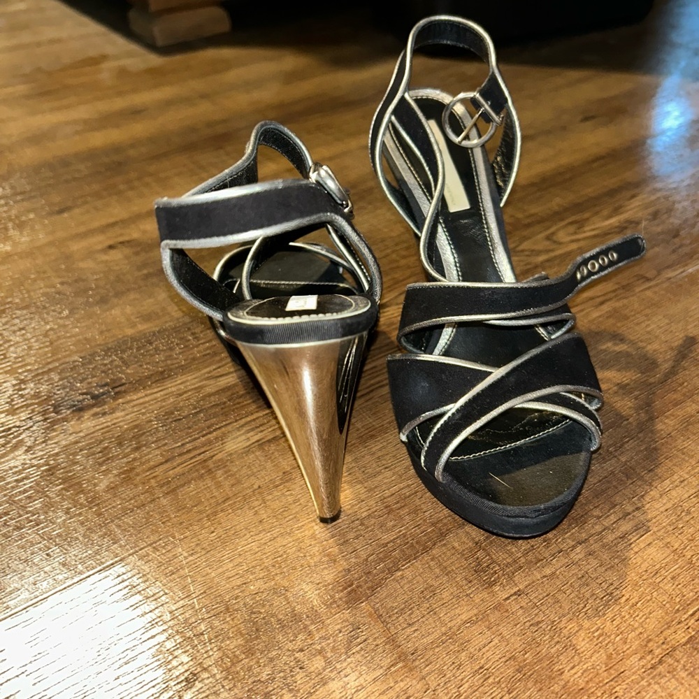 Aldo Black and Silver Strappy Heels